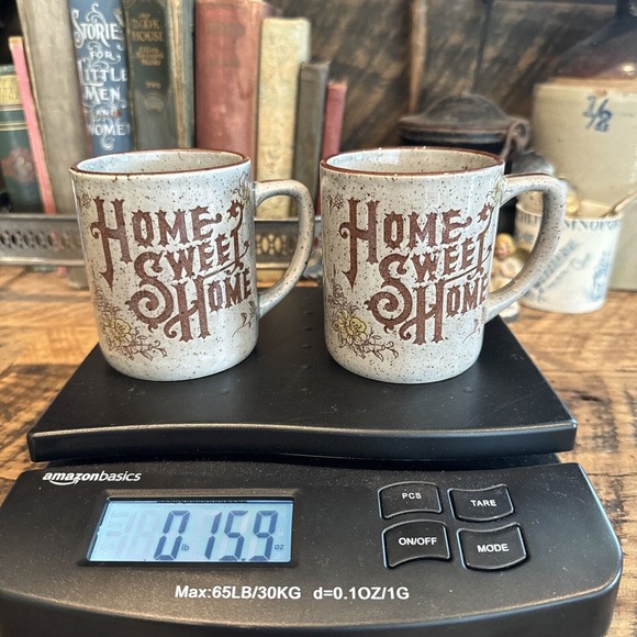 Vintage Home Sweet Home Mugs Pair Speckled Pottery Set Made in Japan 70s Country - Picture 13 of 13
